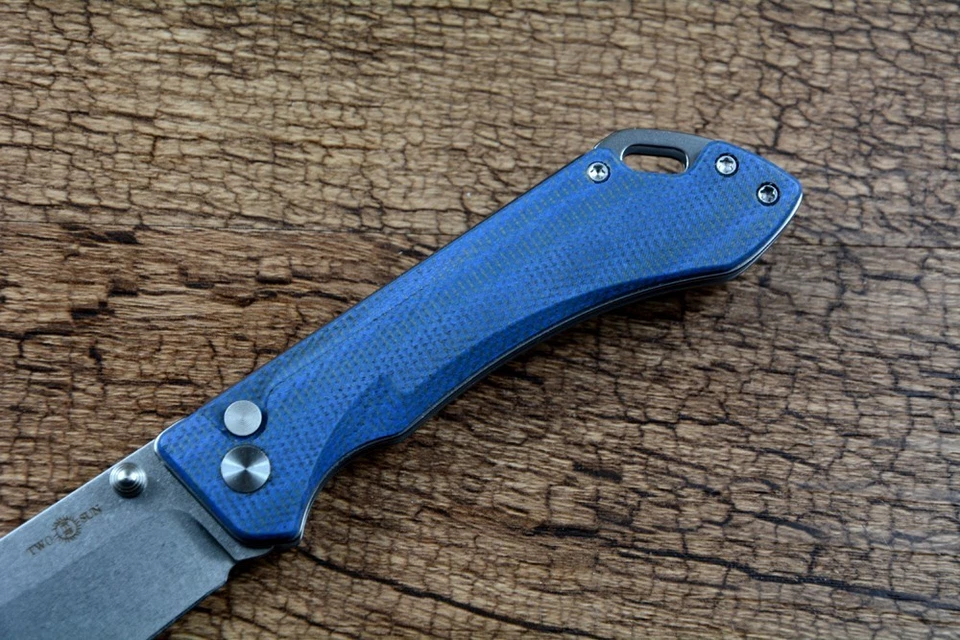Navaja de Bolsillo Plegable TWOSUN 14C28N Hoja Cerámica Rodamiento de Bolas Azul Micarta TS495 Foto 3 de 4