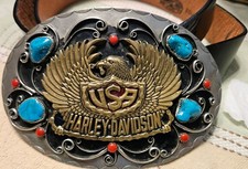 Belt  buckle. Vintage Native SW American style Harley Davidson
