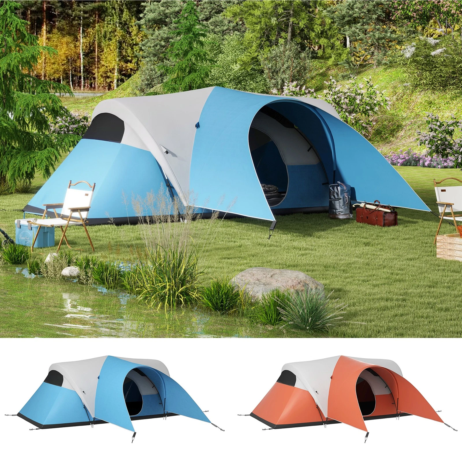 3000mm Waterproof Camping Tent with Porch and Sewn in Groundsheet