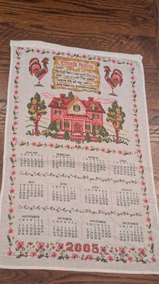Vintage 2005 Linen Wall Calendar Floral Roosters House Country Style Euc!!