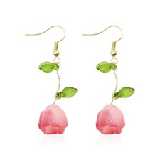 Tulip Flower Leaf Tassel Earrings Rose Flower Tassel Dangle White Camellia Flora