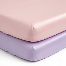 Satin Mini Crib Sheets 2 Pack, Pink Purple Silky Soft Fitted Sheet for Baby...