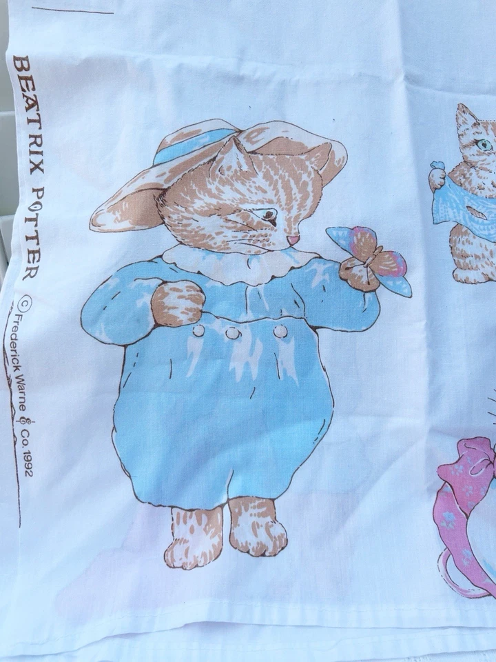 Vtg Beatrix Potter Peter Rabbit Jemima Jeremy Fisher Appliqué Fabric Panel 17x46 - Image 3 of 4