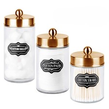 Apothecary Jars 3 Pack - Glass Bathroom Containers with Stainless Steel Lids ...