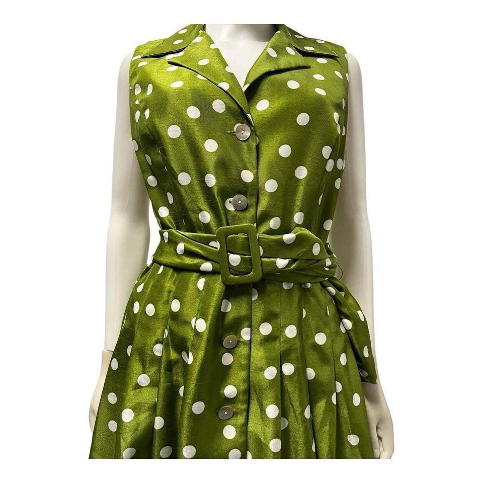 Vestido Jessica Howard Verde Lunares Derby Clásico Cinturón Sin Mangas 12 Foto 2 de 4