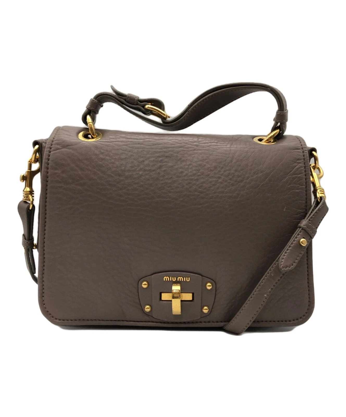 Miu Miu — MIU MIU Gray Nappa Leather Turn Lock Satchel Bag RN0729 2Way Italy SR1268