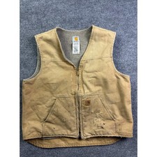 Carhartt V26 CML Sherpa Lined Vest Mens XL Camel Tan Distressed Duck Canvas