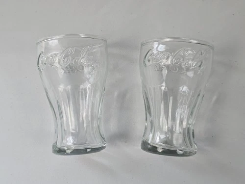 Coca Cola Miniature Drinking Glass Shot Green Tint 3" Vintage 2.5 Oz Lot Of 2