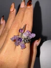 Vintage Sterling Silver Amethyst Feather Dangling Ring Sz 8