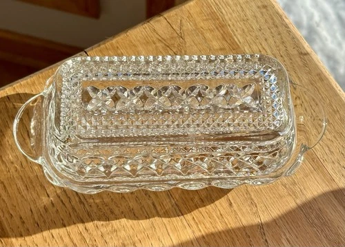 Anchor Hocking Wexford 1960s Vintage Covered Butter Dish Clear Pressed Glass