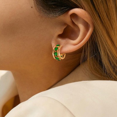 Peach Heart Zircon C- Shaped Earrings Women's Jewelry