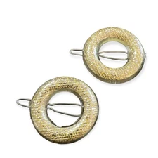 1960’s Mod Shimmery Gold Circle Barrettes, 1”, Pair of French Hair Clips, New