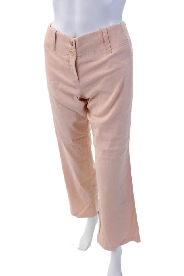 Pantalones de lino Theory para mujer con cremallera tiro medio pierna recta melocotón talla 6 Foto 2 de 4