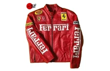 Vintage Ferrari F1 Racing Red Leather Jacket Men’s Motorcycle Biker Red Jacket