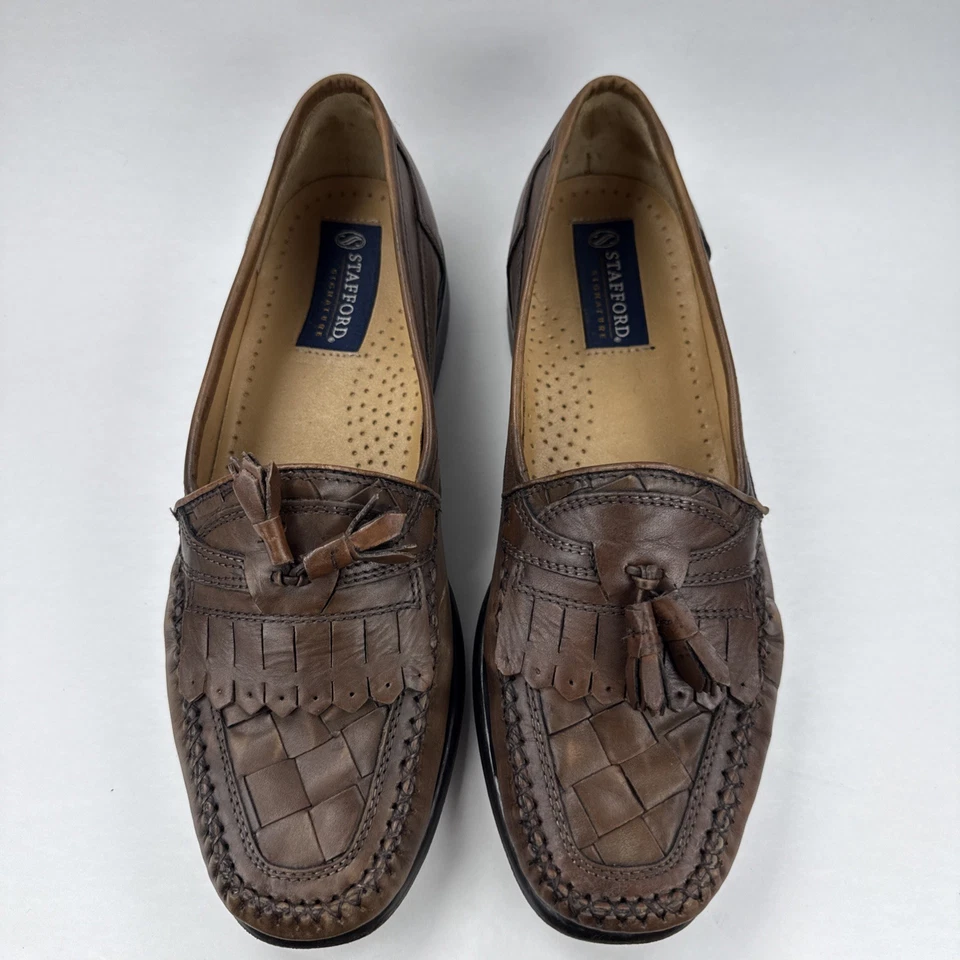 Zapatos de cuero Stafford Signature para hombre 9 sin cordones borla kiltie mocasín marrón Foto 2 de 4