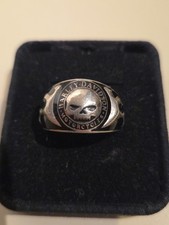 Sterling Silver & Black Enamel Harley Davidson Men’s Willie G Skull Ring Sz 10