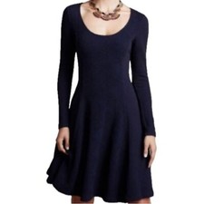 Anthropologie Maeve Navy Blue Fit and Flare Long Sleeve Midi Women's Size Small