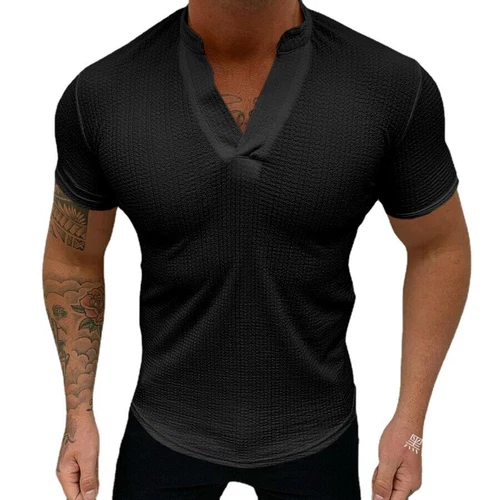 Neu Herren Einfarbig V-Ausschnitt Athleisure Muskel Kurzarm Slim Fit T-Shirts - Bild 4 von 19