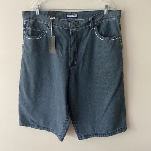 Premium Jeans Baggy Denim Shorts Mens Size 40 Blue Stone Wash Casual Y2K NEW - Afbeelding 1 van 22