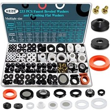 Faucet Washers, 233 Pack Flat and Beveled Washers Rubber Assortment Kit Replac..
