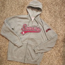 Oklahoma Sooners OU Full Zip Front  Sleeve Embroidered Logo Gray Hoodie Men's L