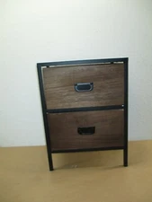 Baxton Studio Hillard 2 Drawer Nightstand in Walnut Finish Wood & Black Metal