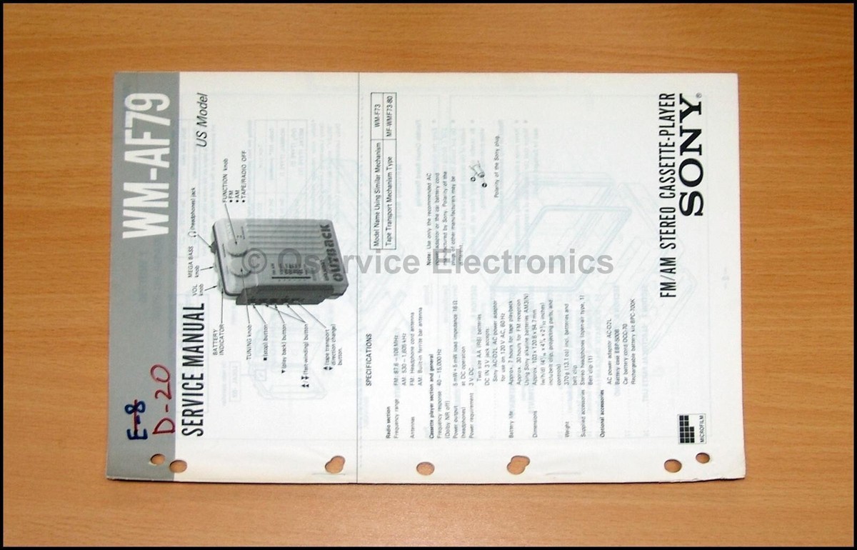 リ Sony WM-AF79 Walkman Original Printed Service Manual