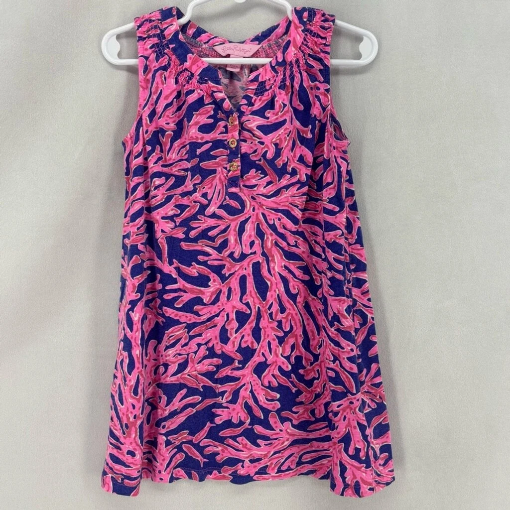 Lilly Pulitzer Pink Blue Halter Sundress Resort Wear Girls Small 6-7 youth kids