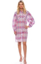 Isabel Marant Etoile Brittany Pink Check Mini Shirt Dress Sz FR40/USL