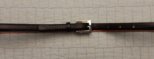 Women's Lg Harold's Black Leather Reptile Pattern Skinny Belt Made In Italy - Picture 2 of 13