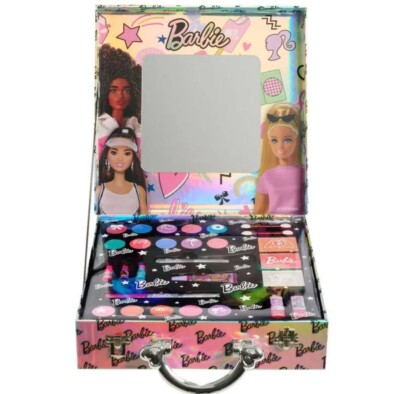 Barbie Makeup Case with Mirror: Includes Lip Gloss, Eye Shadow, Blush,  Highlight