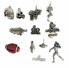 Set of 12 Football Charms for Bracelets or Necklaces Silver Tone