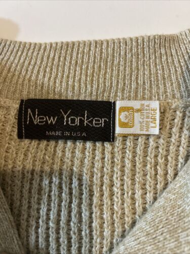 USA Made Vintage 90s New Yorker Cotton Knit Henley Collared Pullover Sweater L Beige - Bild 3 von 10