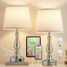 Table Lamps for Bedrooms Set of 2 - Touch Bedside Lamps with USB C A Ports, 3...