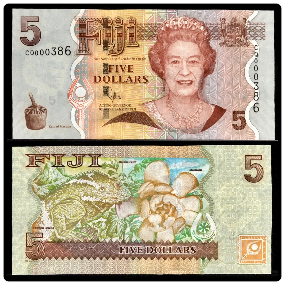 FIJI 2, 5, 10 dólares 3 piezas SET billetes UNC Reina Isabel II Foto 4 de 4