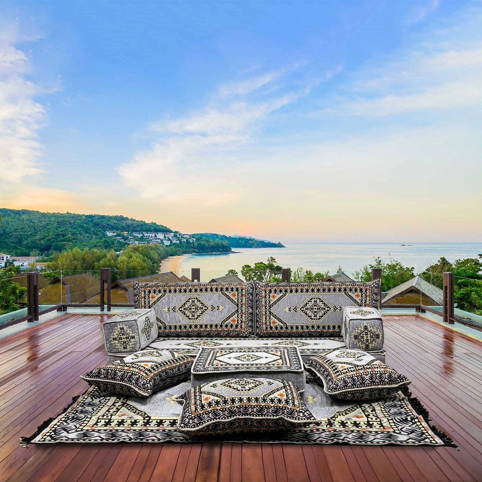 Patio Pallet Sofa, Oriental Seating Area, Oriental Sofa, Seat Cushion