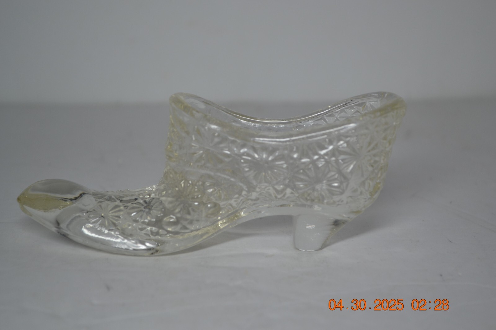 Vintage Fenton Daisy and Button Clear Glass Slipper Shoe