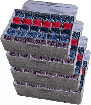 4 Packs Underwear Socks Ties Storage Organizer with Lids Foldable Closet Draw...