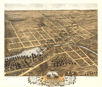 Panoramic Map of Naperville Illinois 16x20