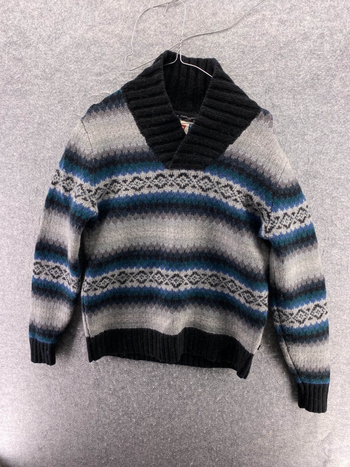 Levi's Mens 40in Blue fair Isle Knit Jumper Shawl Nec… Gem