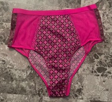 NWT VICTORIA'S SECRET M SATIN SMOOTH PINK GEOMETRIC MESH RARE CHEEKY PANTIES