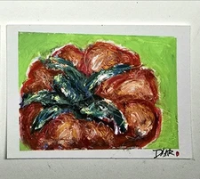 Original ACEO Tomato – Oil Pastels  Painting by the Artist " POMI D'ORO"