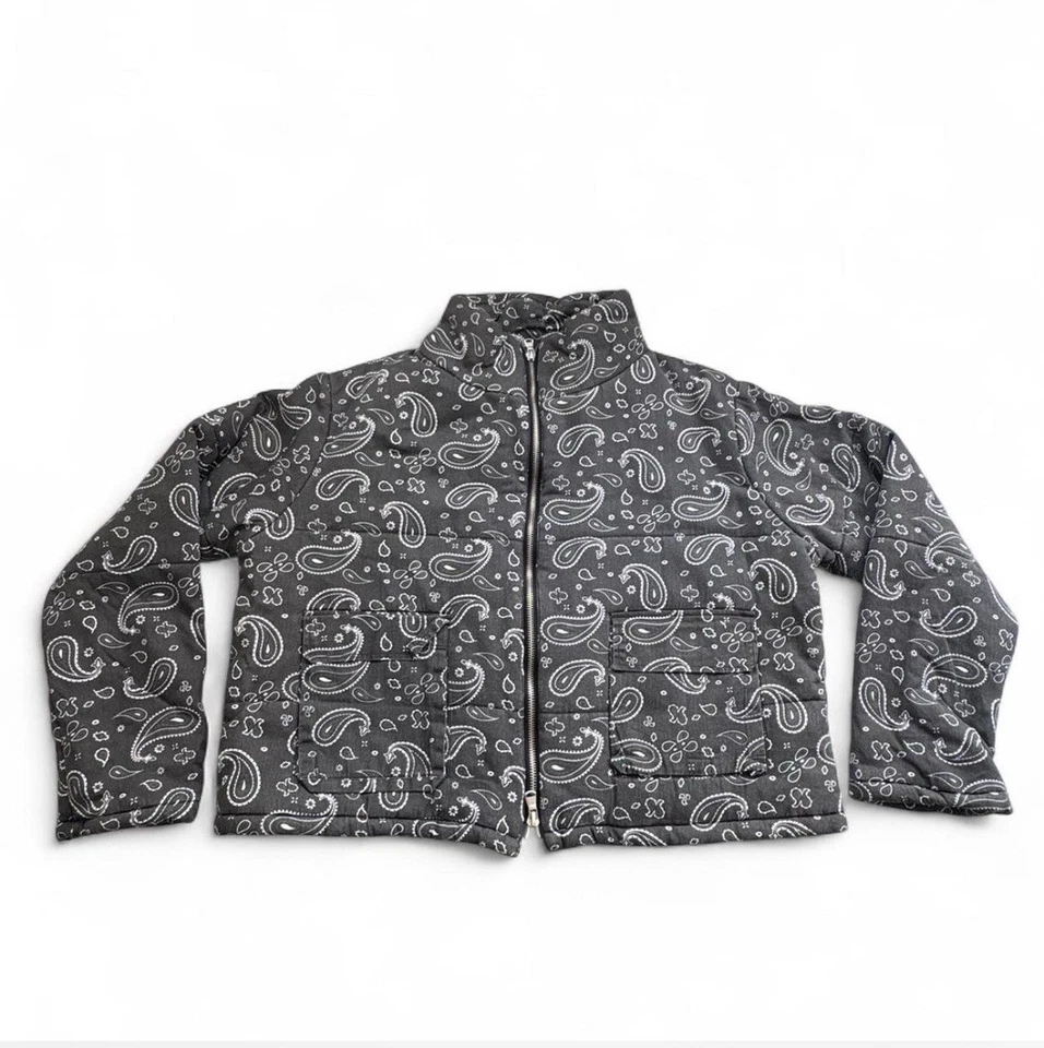 Chaqueta acolchada de cachemira gris y blanca MNML para hombre talla grande cremallera completa Foto 2 de 4