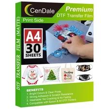 DTF Transfer Film - A4(8.3" x 11.7") 30 Sheets Double-Sided Matte Clear PreTr...
