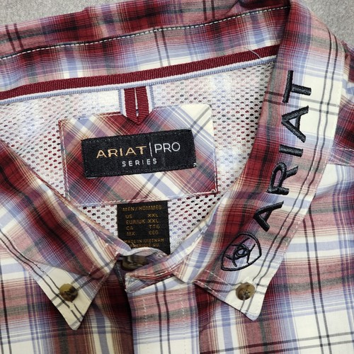 Chemise boutonnée manches longues homme Ariat neuve 2XL Pro Team Oscar rouge foncé/marine - Photo 4/16