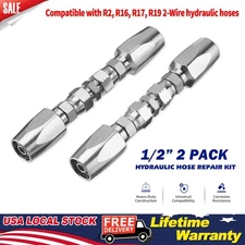 2x Hydraulic Hose Repair Kit - 1/2 ID 2-Wire Hose Reusable Field Repair Fittings