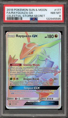 Pokemon Rayquaza GX Celestial Storm Secret Rare #177 PSA 8