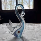Vintage Murano Sommerso Art Glass Swan Figurine Blue Green Clear
