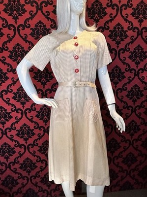 1940s Dress By American Designer Real Silk Hosiery mills Red Plaid
