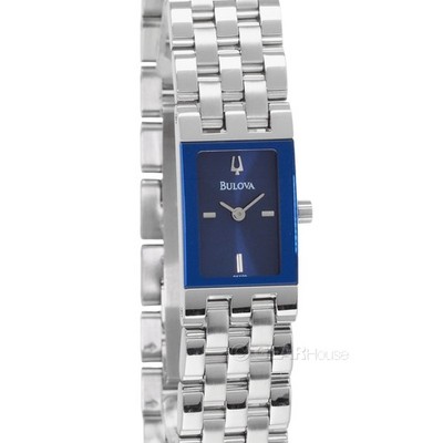 BULOVA Womens Rectangular Slim Watch, Blue Dial, Silver  display picture 2